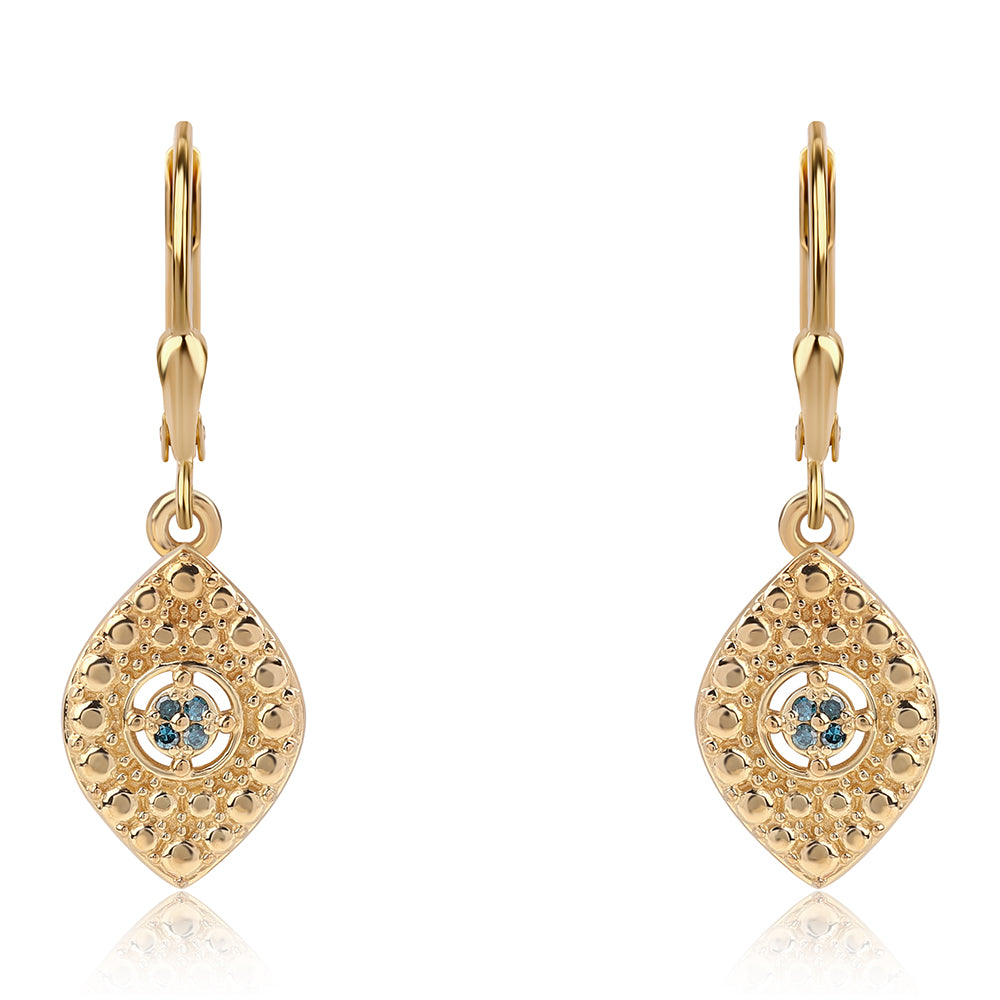 Pendientes de Plata Bañada en Oro con Diamante Azul