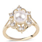 Anillo de Oro 9K con Perla blanca de agua dulce y Zircón Blanco