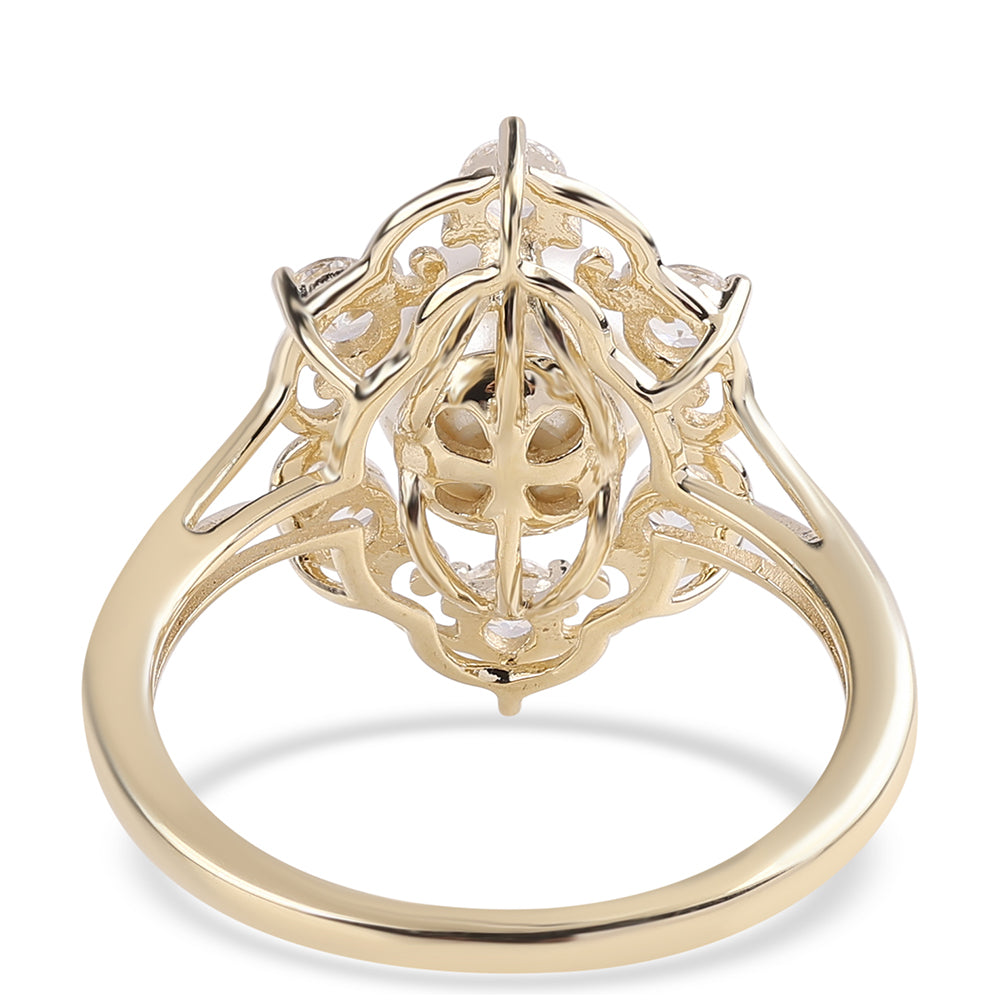 Anillo de Oro 9K con Perla blanca de agua dulce y Zircón Blanco