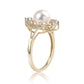 Anillo de Oro 9K con Perla blanca de agua dulce y Zircón Blanco