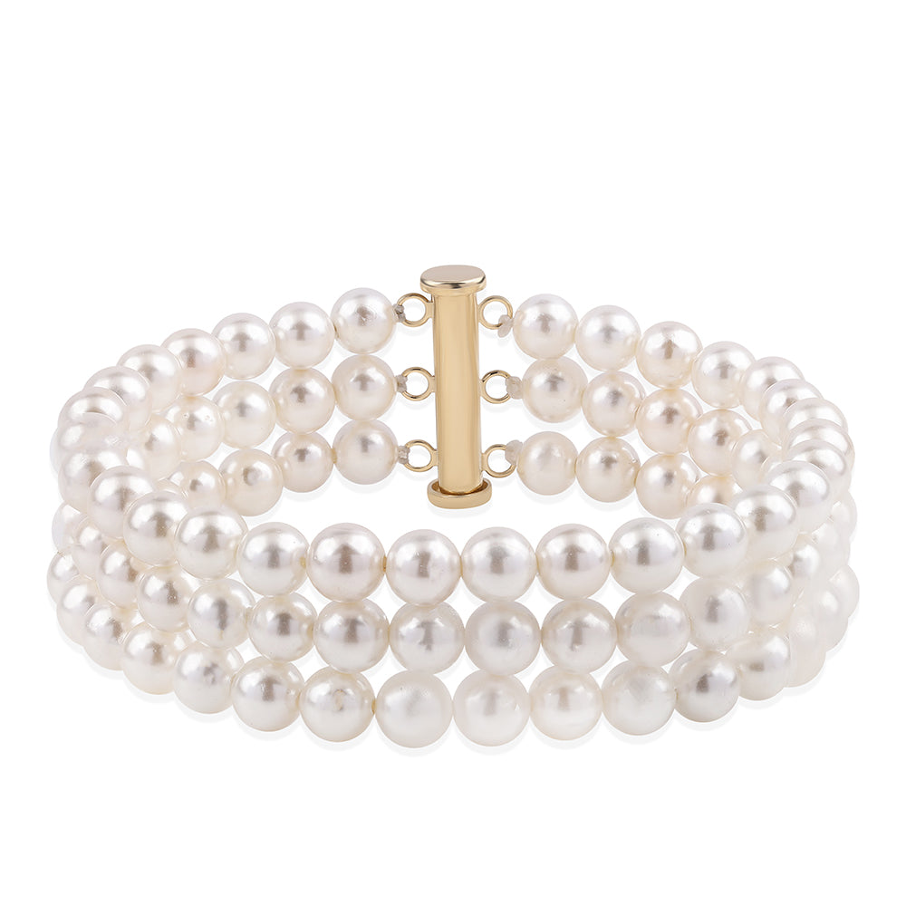 Pulsera de Oro 9K con Perla blanca de agua dulce
