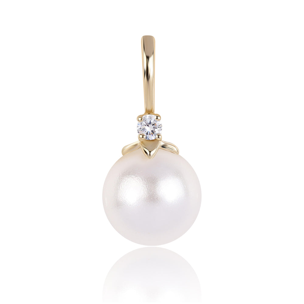 Colgante de Oro 9K con Perla blanca de agua dulce y Zircón Blanco
