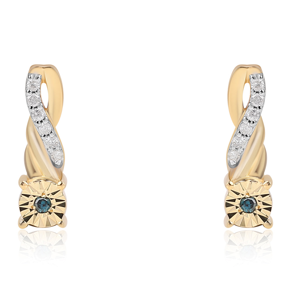 Pendientes de Plata Bañada en Oro con Diamante Azul y Diamante blanco 1 
