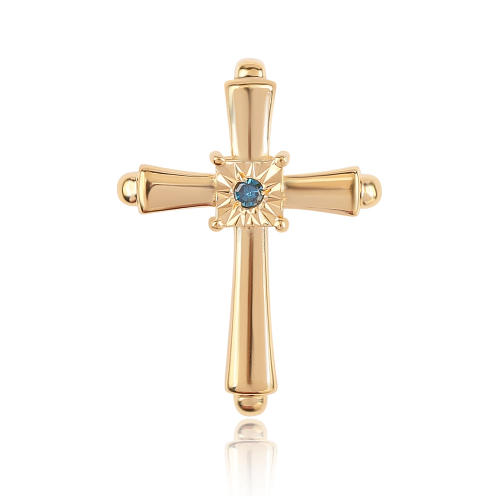 Cruz Colgante de Plata Bañada en Oro con Diamante Azul