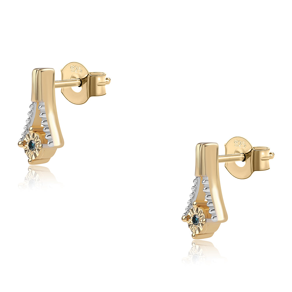 Pendientes de Plata Bañada en Oro con Diamante Azul 2 