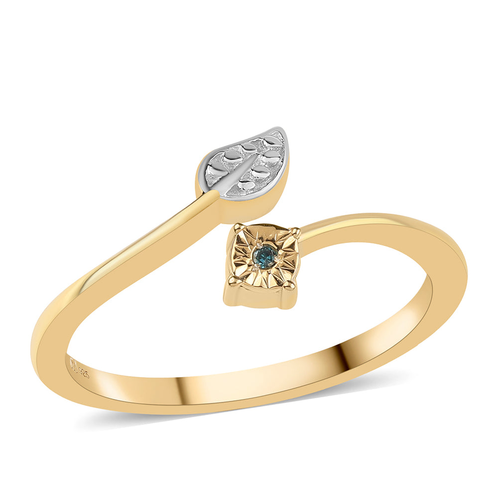 Anillo de Plata Bañada en Oro con Diamante Azul 1 
