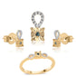 Conjunto de Plata Bañada en Oro con Diamante Azul ( Pendientes +Anillo +Colgante )