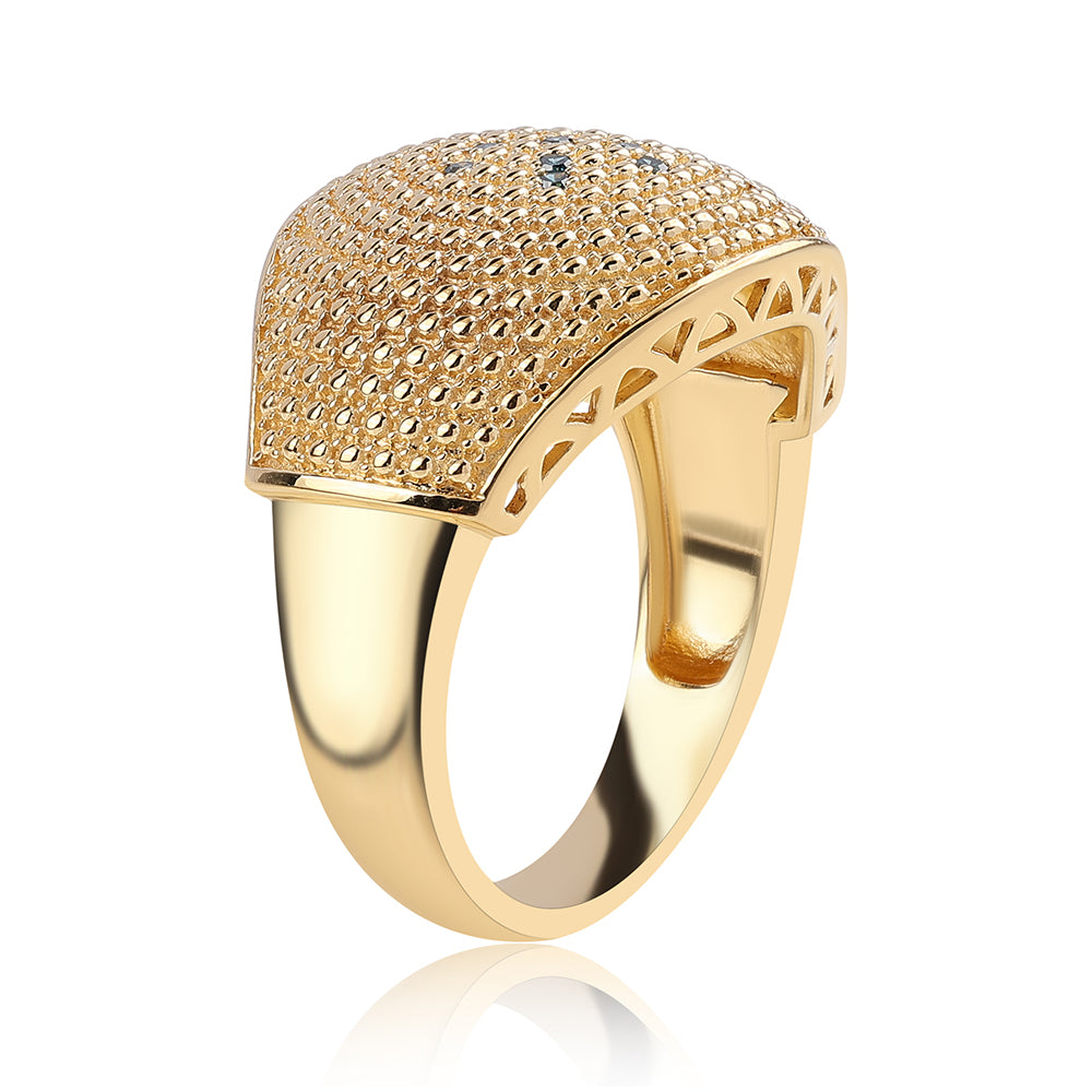 Anillo de Plata Bañada en Oro con Diamante Azul 3 