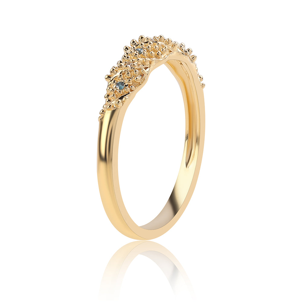 Anillo de Plata Bañada en Oro con Diamante Azul y Diamante blanco 3 