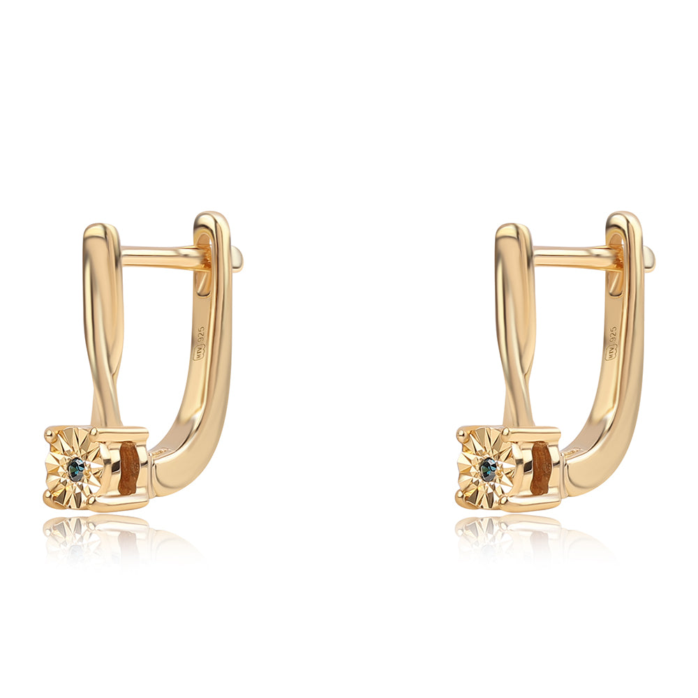 Pendientes de Plata Bañada en Oro con Diamante Azul 1 