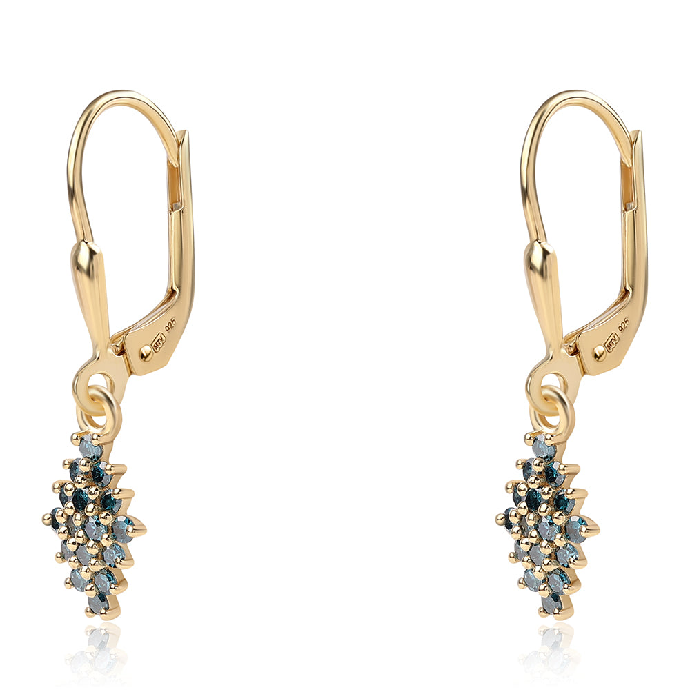 Pendientes de Plata Bañada en Oro con Diamante Azul 2 