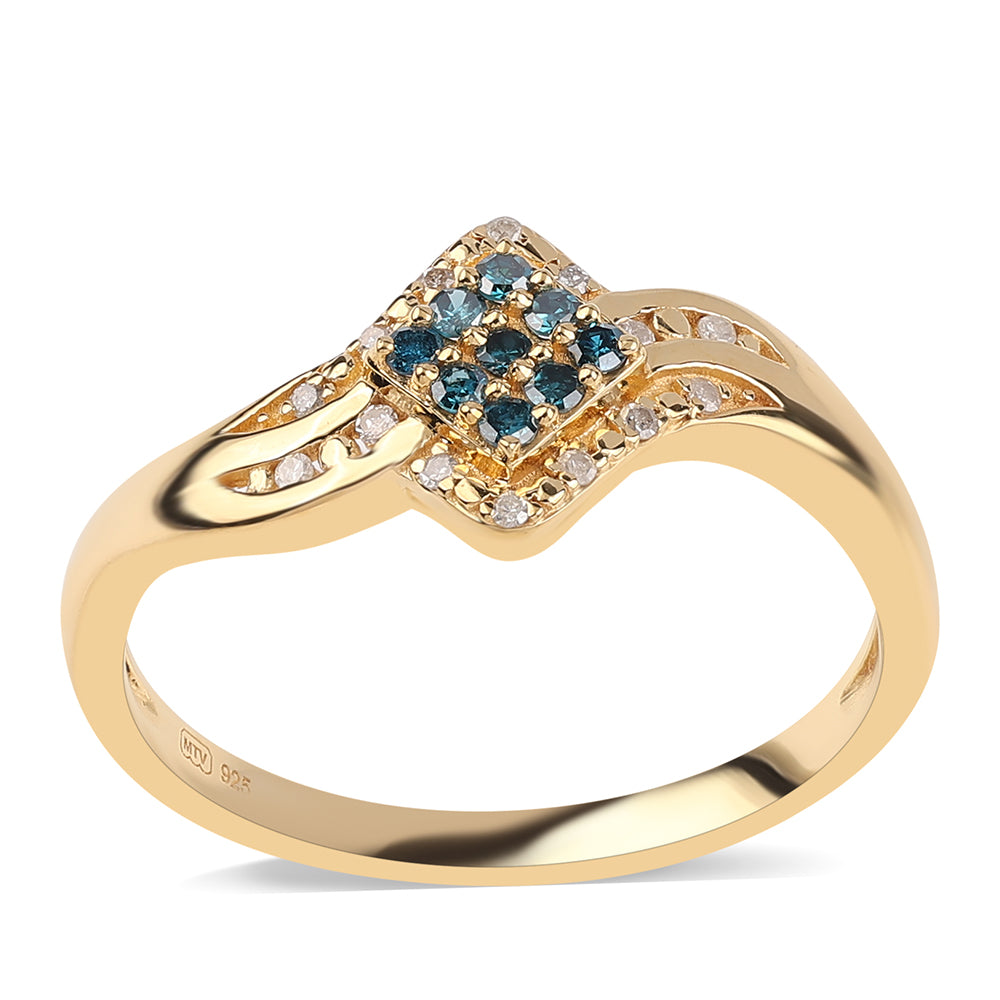 Anillo de Plata Bañada en Oro con Diamante Azul y Diamante blanco 1 