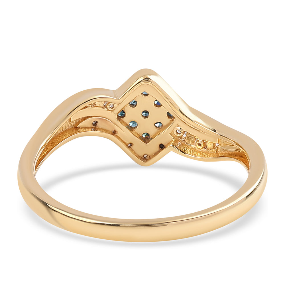 Anillo de Plata Bañada en Oro con Diamante Azul y Diamante blanco 3 