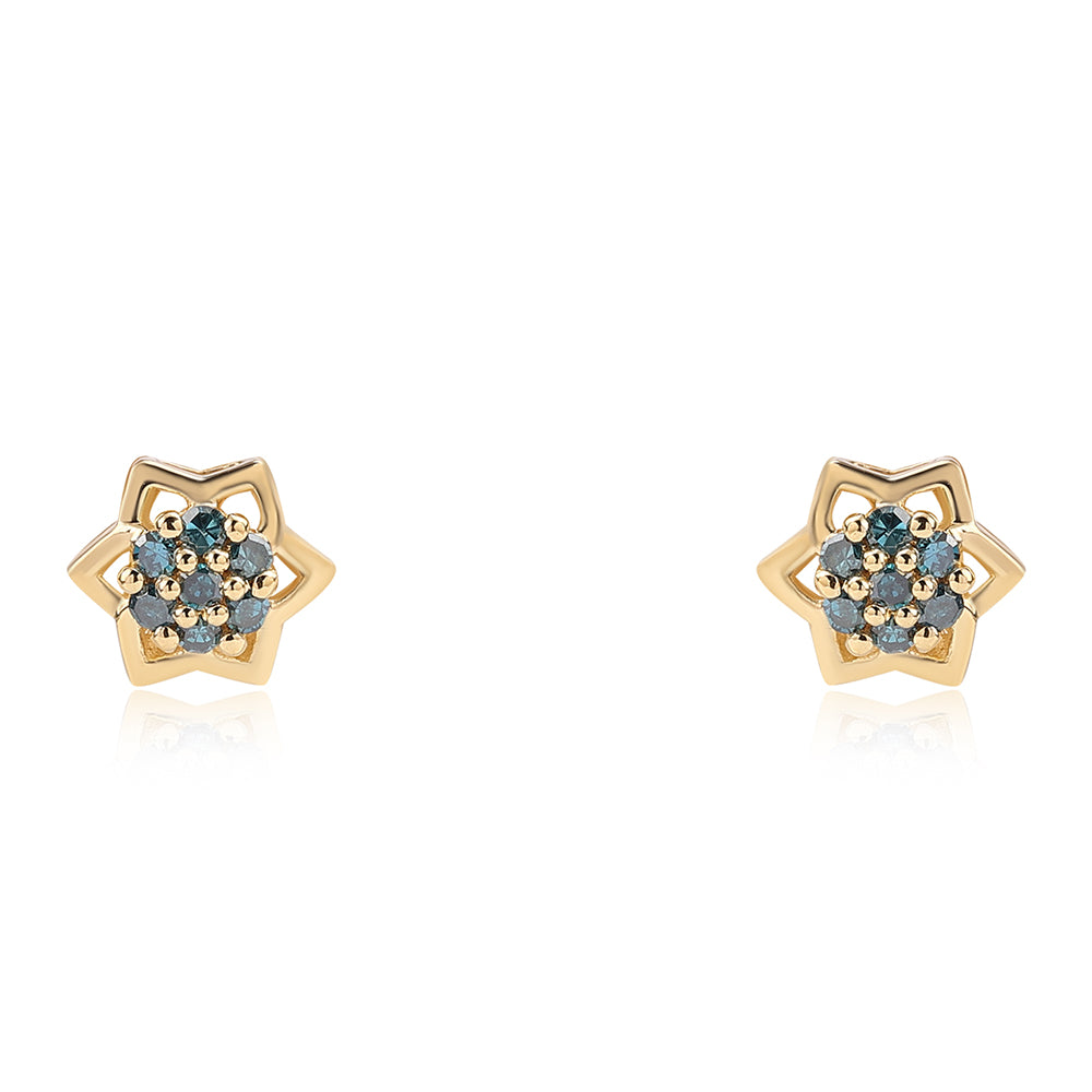 Pendientes de Plata Bañada en Oro con Diamante Azul