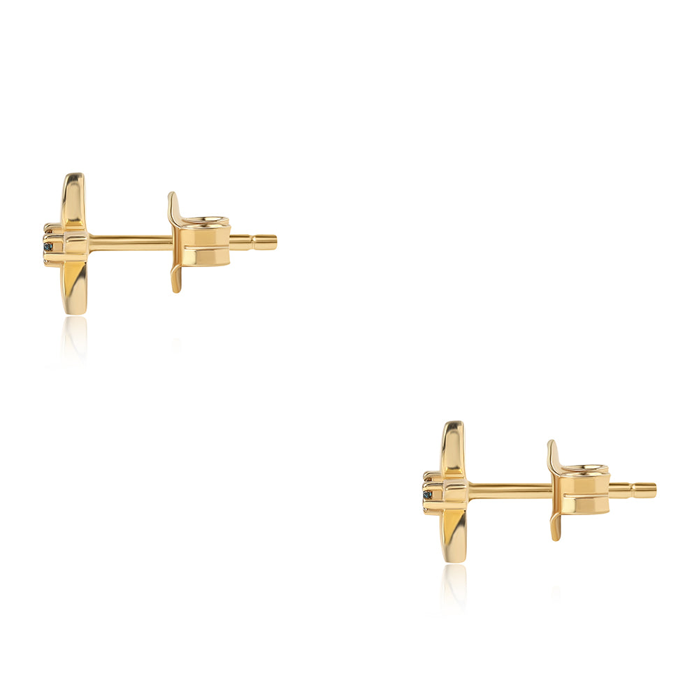 Pendientes de Plata Bañada en Oro con Diamante Azul