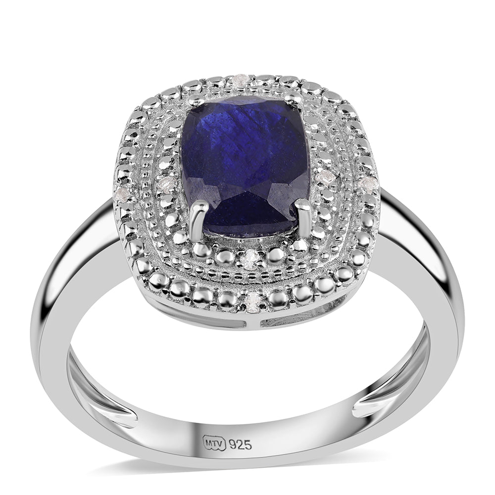 Anillo de Plata con Zafiro Azul Australiano y Topacio Blanco 1 