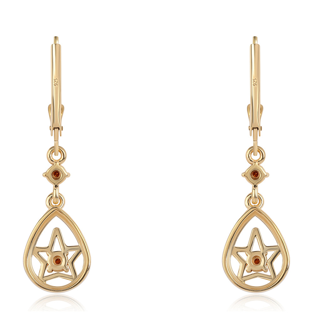 Pendientes de Plata Bañada en Oro con Diamante Rojo 3 