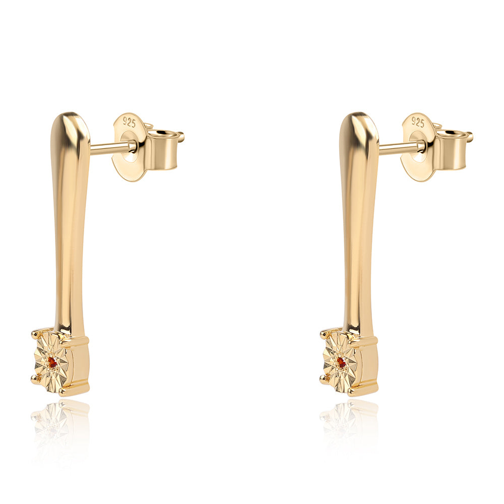 Pendientes de Plata Bañada en Oro con Diamante Rojo 2 