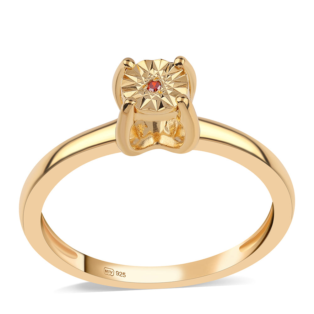 Conjunto de Plata Bañada en Oro con Diamante Rojo ( Pendientes +Anillo +Colgante ) 5 