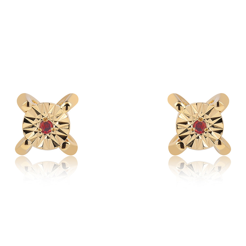 Conjunto de Plata Bañada en Oro con Diamante Rojo ( Pendientes +Anillo +Colgante ) 4 