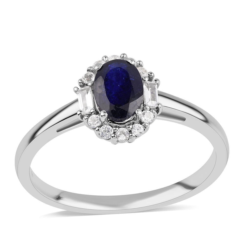 Anillo de Plata con Zafiro Azul Australiano y Topacio Blanco 1 