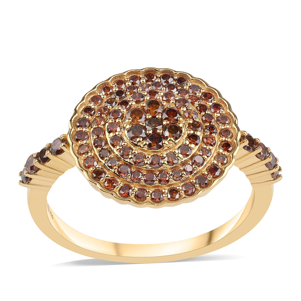 Anillo de Plata Bañada en Oro con Diamante Rojo 1 