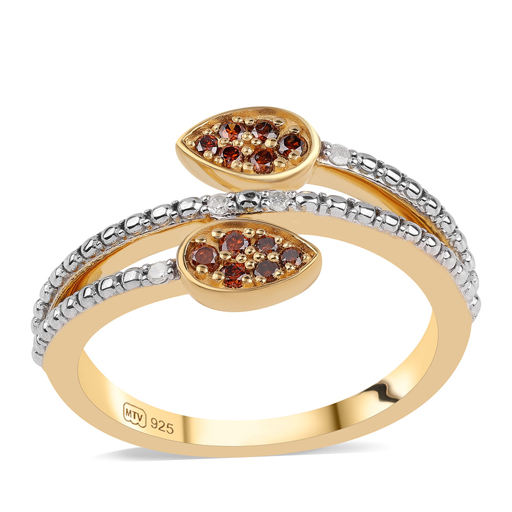 Anillo de Plata Bañada en Oro con Diamante Rojo y Diamante blanco 1 