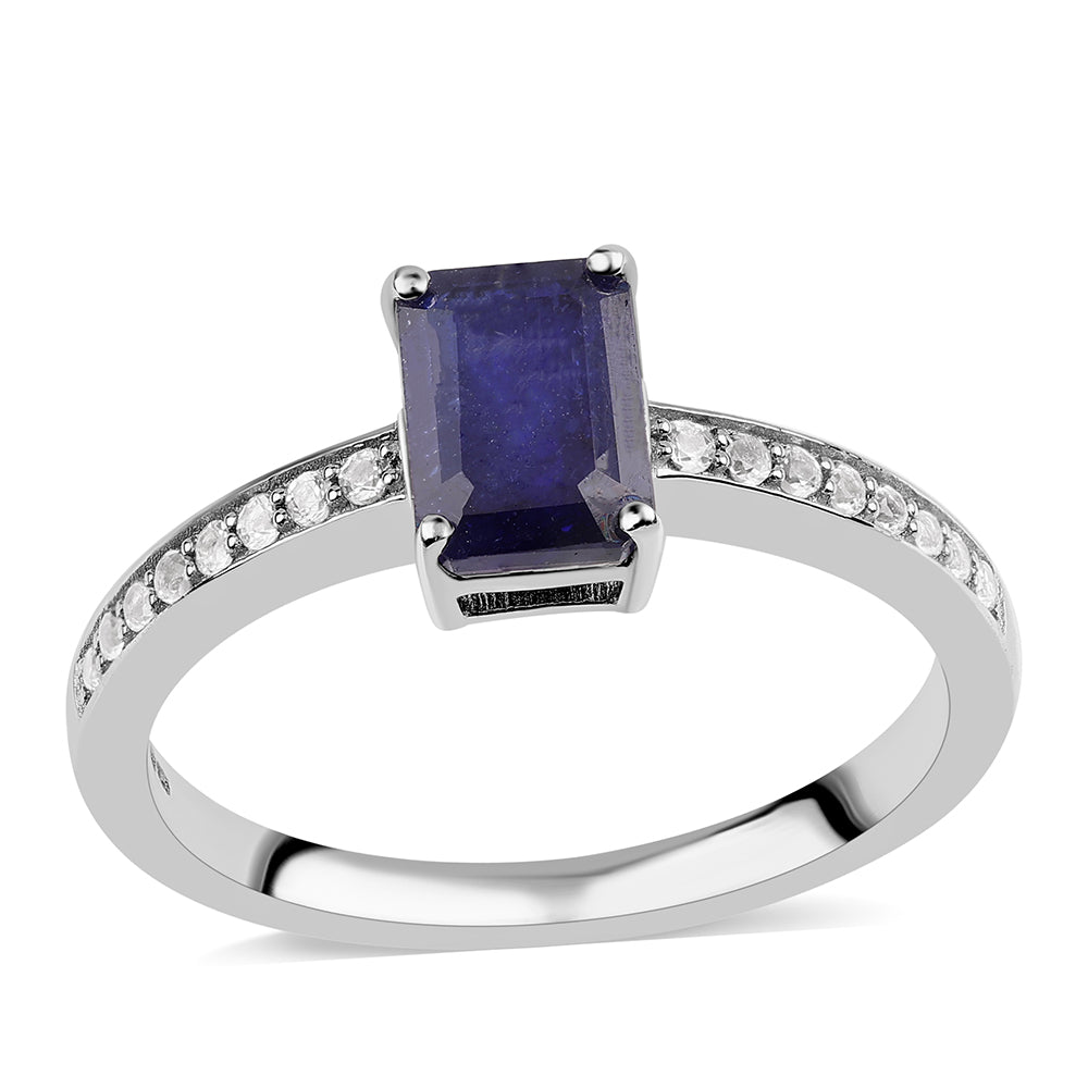 Anillo de Plata con Zafiro Azul Australiano y Topacio Blanco 1 