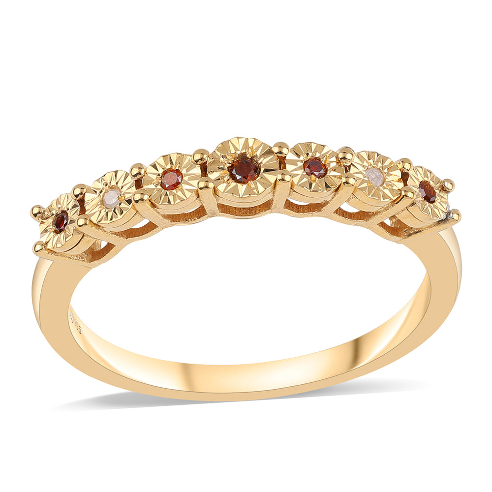 Anillo de Plata Bañada en Oro con Diamante Rojo y Diamante blanco 1 
