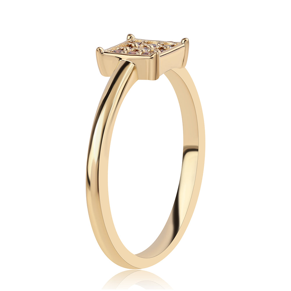 Anillo de Plata Bañada en Oro con Diamante Rojo 2 