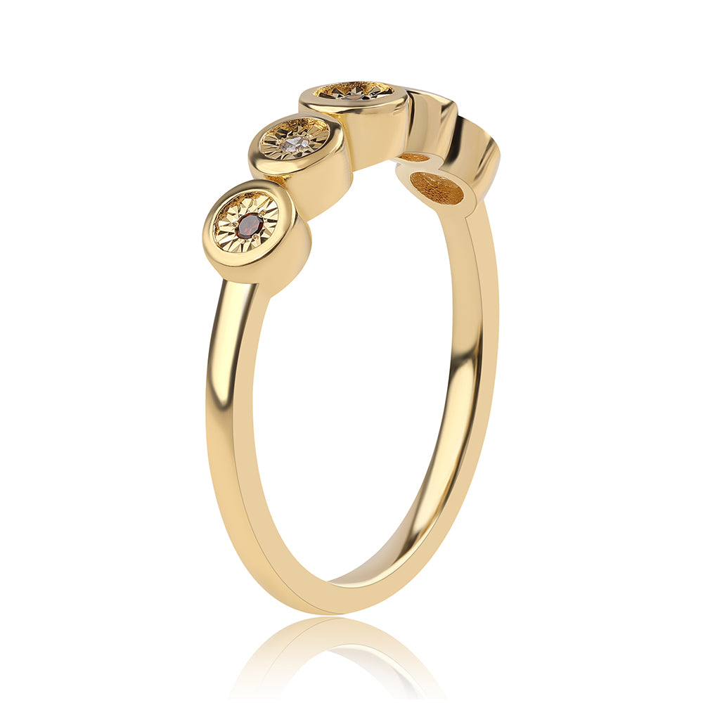 Anillo de Plata Bañada en Oro con Diamante Rojo y Diamante blanco 3 