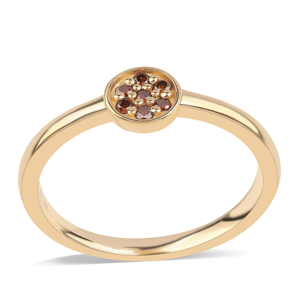 Anillo de Plata Bañada en Oro con Diamante Rojo 1 