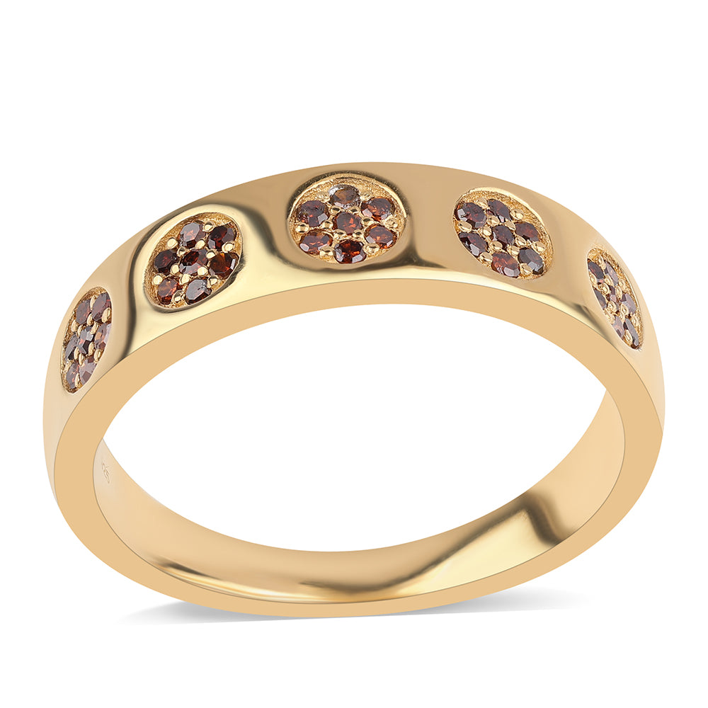 Anillo de Plata Bañada en Oro con Diamante Rojo 1 