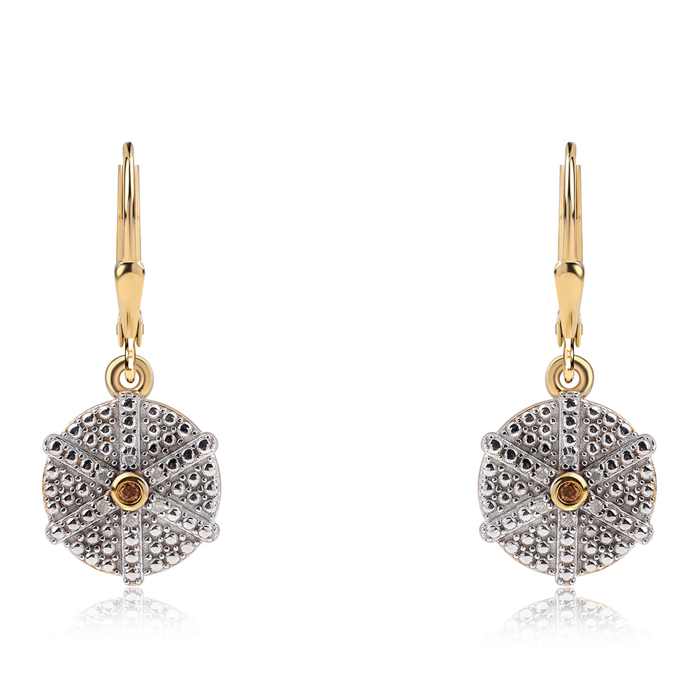 Pendientes de Plata Bañada en Oro con Diamante Rojo y Diamante blanco