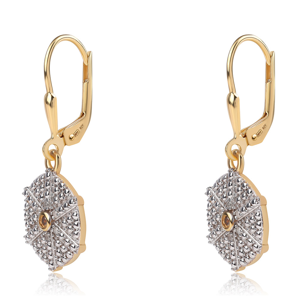 Pendientes de Plata Bañada en Oro con Diamante Rojo y Diamante blanco 2 