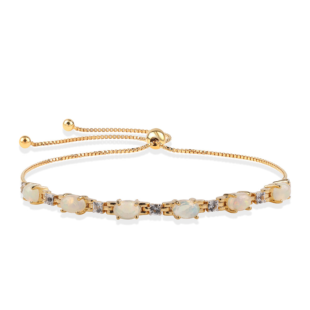 Pulsera de Plata Bañada en Oro con Ópalo Etíope de Lega Dembi y Topacio Blanco 1 