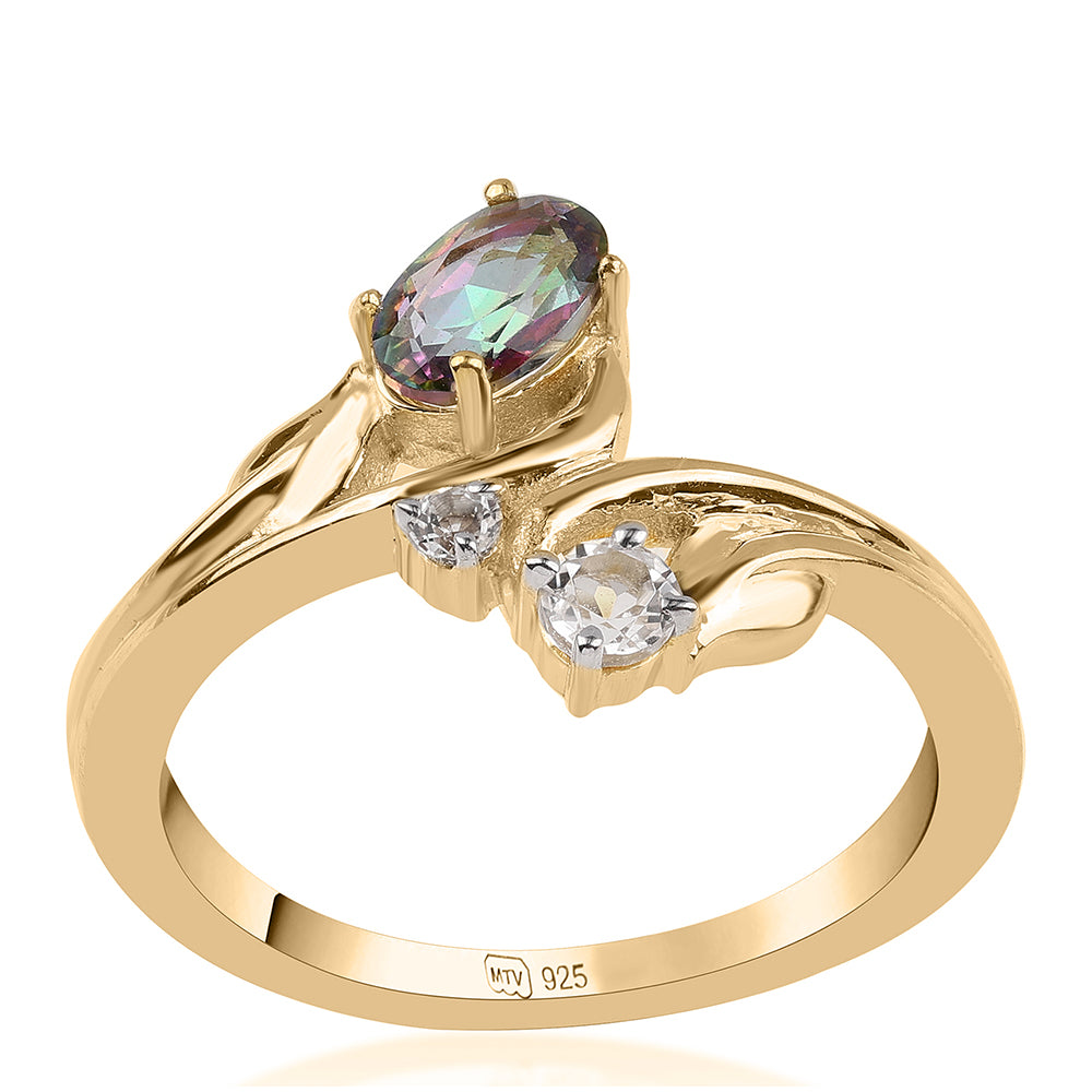 Anillo de Plata Bañada en Oro con Topacio Místico y Topacio Blanco 1 