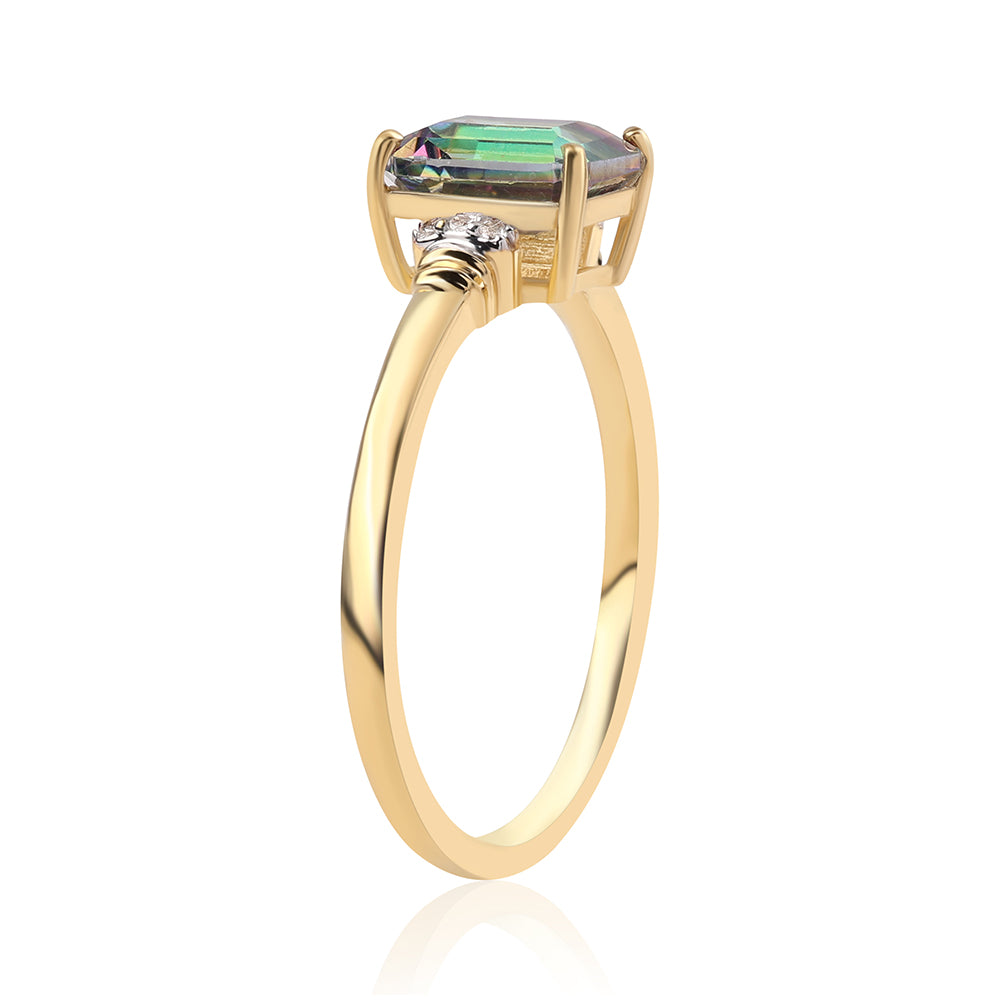 Anillo de Plata Bañada en Oro con Topacio Místico y Topacio Blanco 2 
