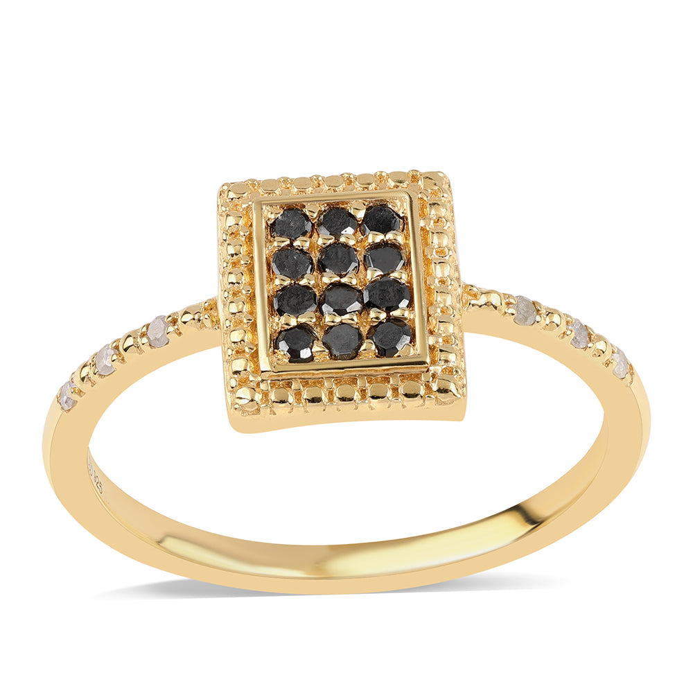 Anillo de Plata Bañada en Oro con Diamante Negro y Diamante blanco 1 