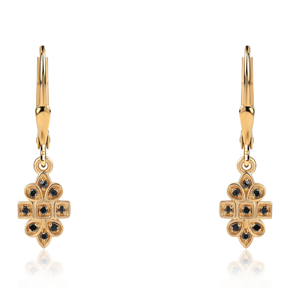 Pendientes de Plata Bañada en Oro con Diamante Negro 1 