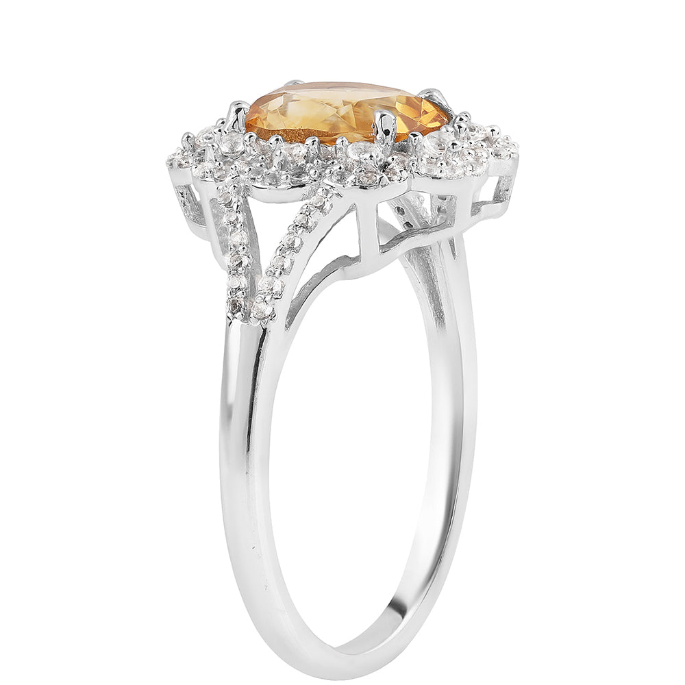 Anillo de Plata con AA Citrino de Brasil y Topacio Blanco 5 