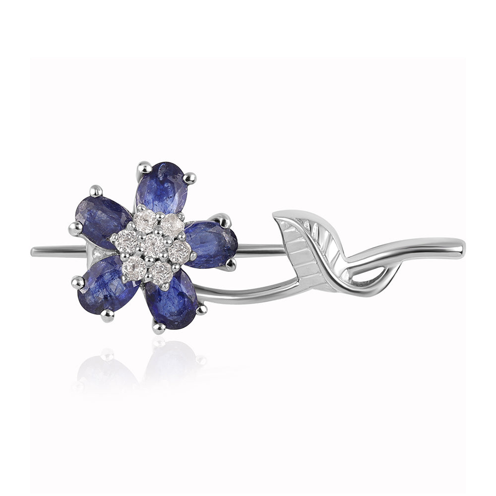 Broche de Plata con Zafiro Azul Australiano y Topacio Blanco 1 