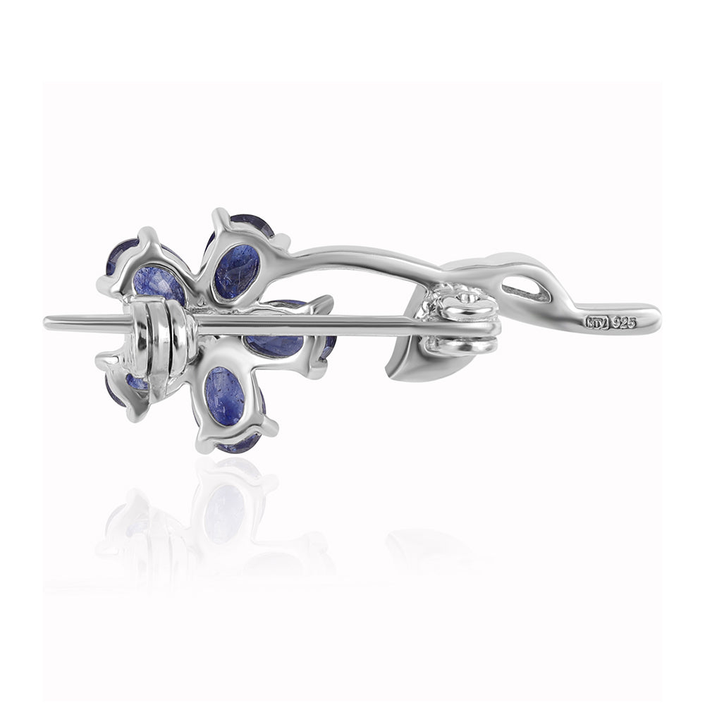 Broche de Plata con Zafiro Azul Australiano y Topacio Blanco 2 