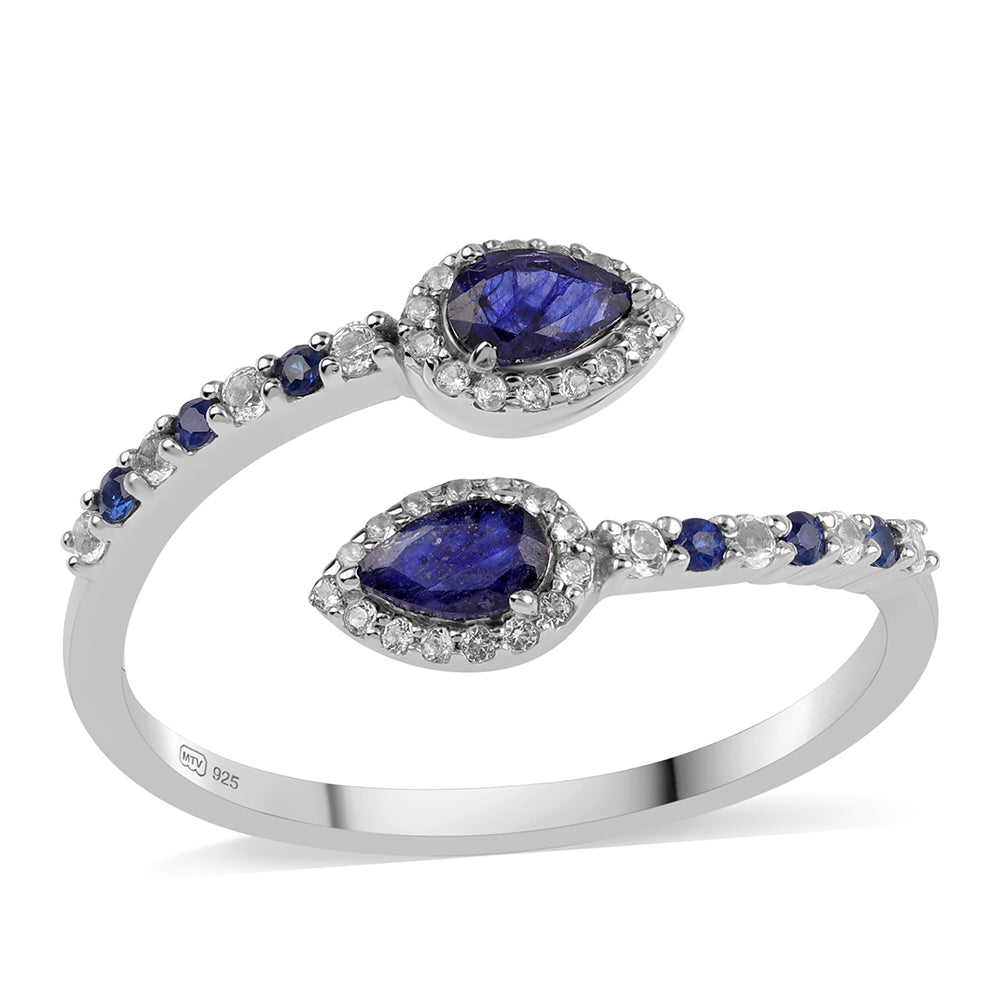 Anillo de Plata con Zafiro Azul Australiano y Topacio Blanco 1 