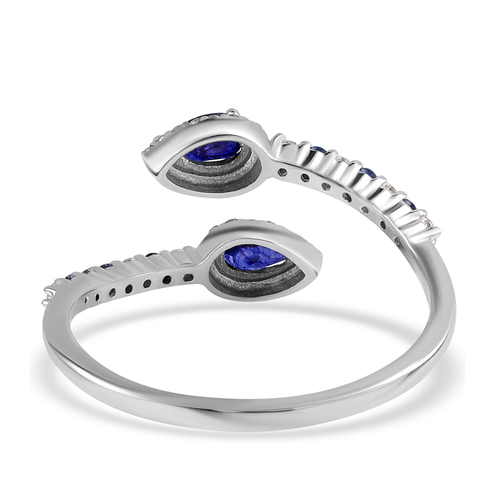 Anillo de Plata con Zafiro Azul Australiano y Topacio Blanco 3 