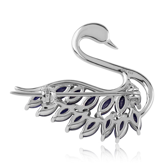 Broche de Plata con Zafiro Azul Australiano y Topacio Blanco