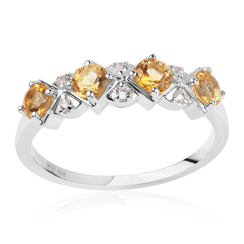 Anillo de Plata con AA Citrino de Brasil y Topacio Blanco 1 
