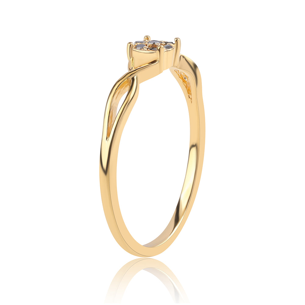Anillo de Plata Bañada en Oro con Diamante Negro 2 