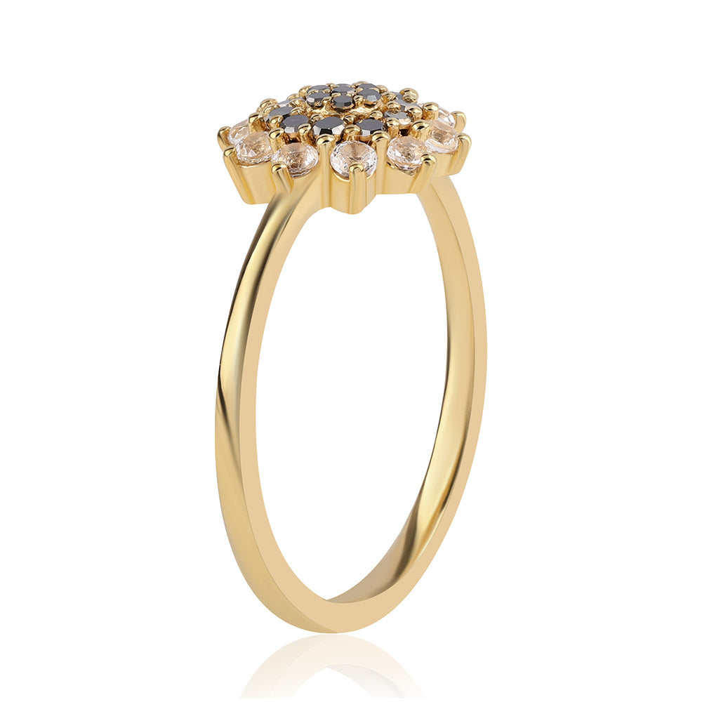 Anillo de Plata Bañada en Oro con Diamante Negro y Topacio Blanco 2 