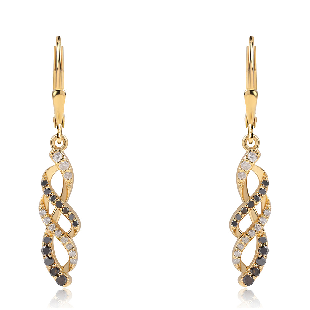 Pendientes de Plata Bañada en Oro con Diamante Negro y Diamante blanco 1 